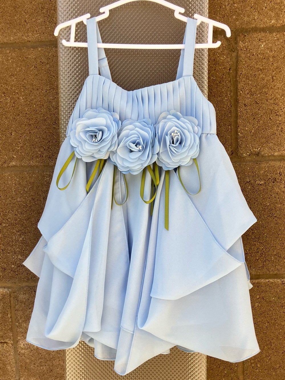 Special Occasion Formal Toddler Dress Light Blue With Removable Flower Detail